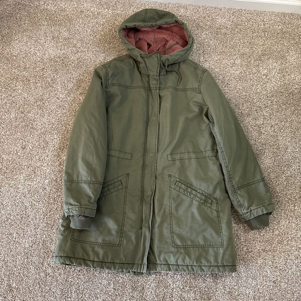 Old Navy Women’s Green Hooded Long Parka Coat Lined Full-Zip Size L